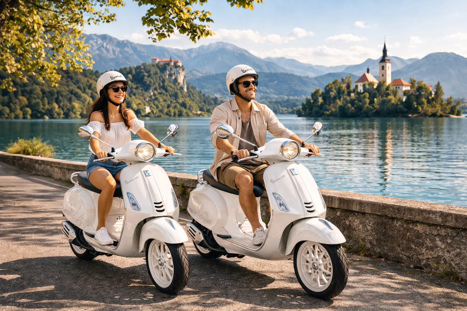 Stel op een Vespa-scooter in Bled