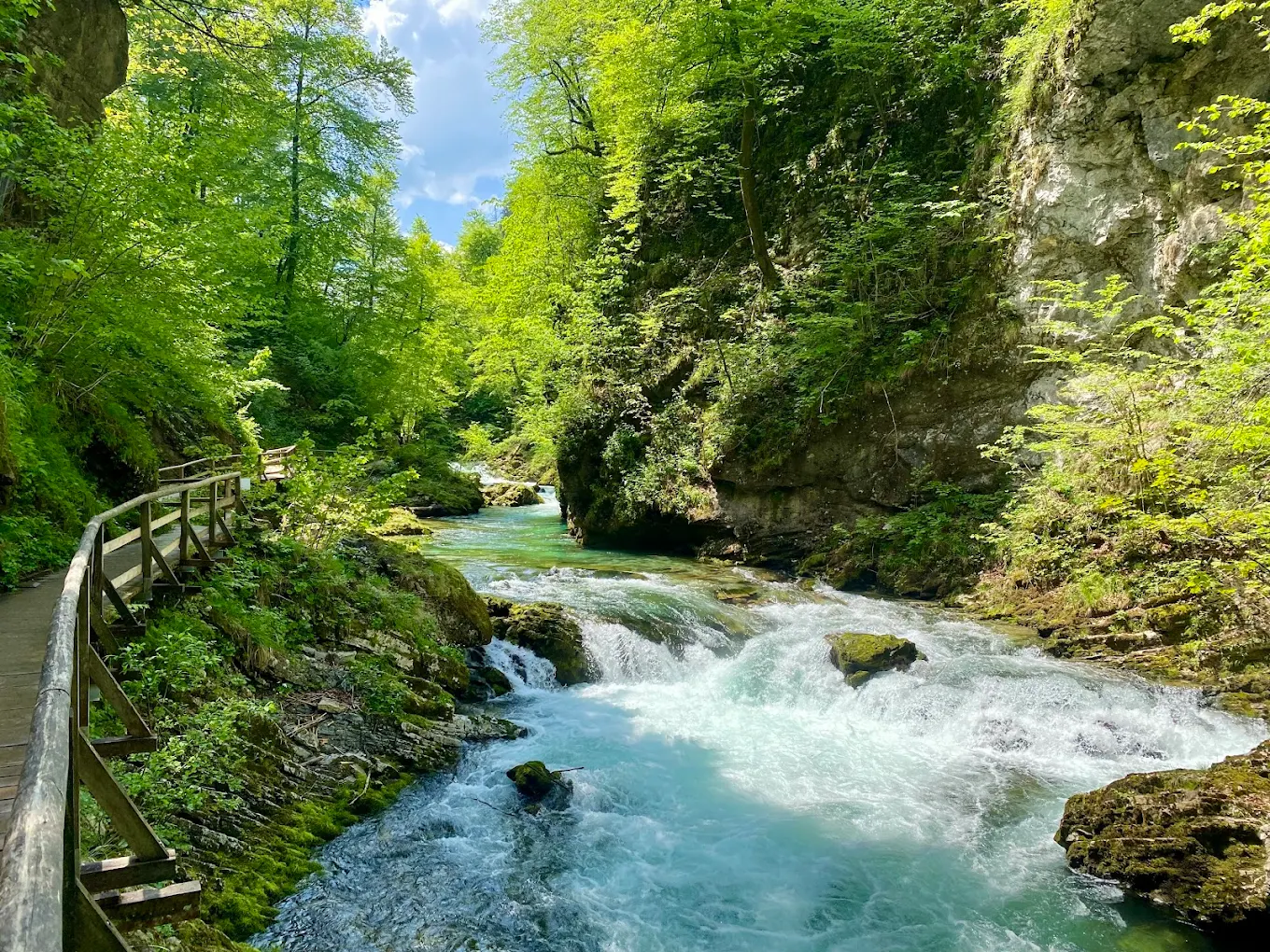 Wooden boardwalk through Vintgar Gorge near Bled