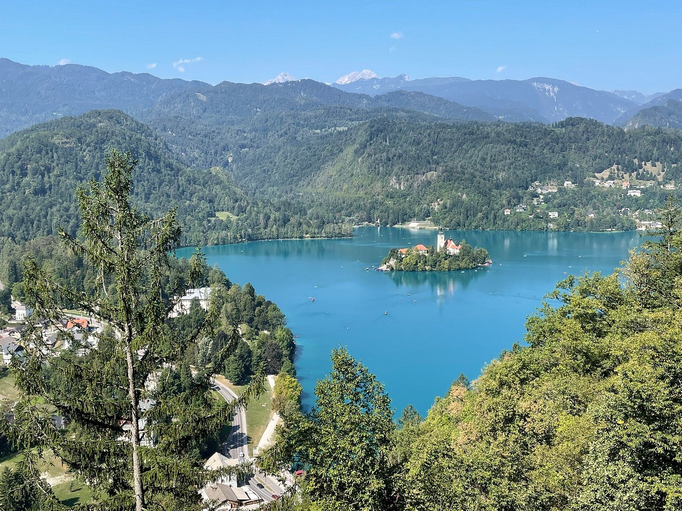 View from Straza hill over Lake Bled and the island